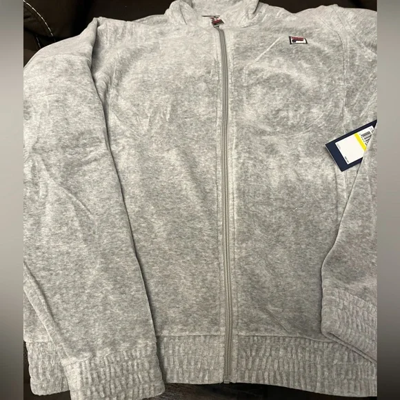 ***NEW Fila Heather Grey VELOUR Track Jacket with logo and weighted zipper (M) - Picture 5 of 16